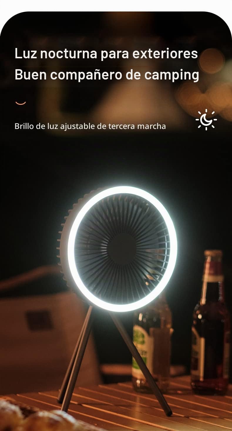 Ventilador de tienda con trípode, ventilador de escritorio con luz, 18 x 18 cm, 560 g, 10000 mAh, tiempo de trabajo 27 H (gris)