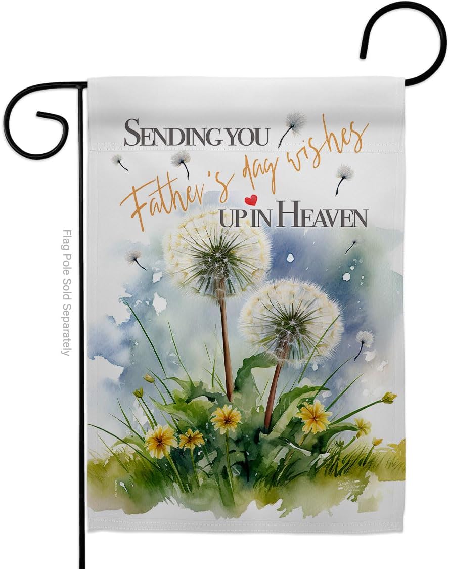 Happy Heavenly Fathers Day Flag Yard Sign Cemetery Signs Memorial Decorations Home Dandelion Grave Decor For Dad In Heaven Gifts Papa Grandpa Floral Poster Garden Remembrance Made In USA