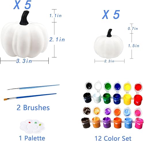 Miniatura 3 de JIABNUKKN Decoraciones de calabaza de Halloween para niños, 10 piezas, pintura tu propia calabaza artificial, calabaza blanca, kit de decoración de