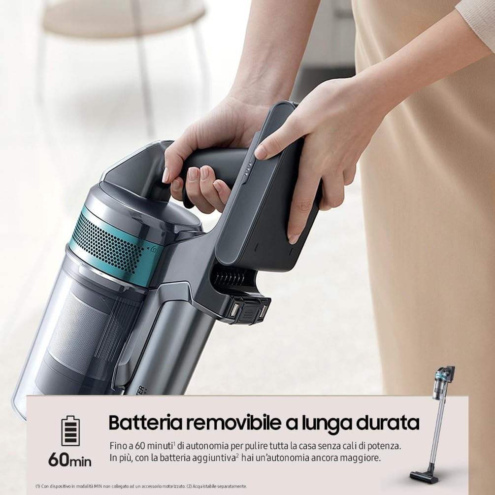 Samsung Scopa Elettrica VS20C852FTB/WA Jet 85 Premium, Potenza 210W, Aspirapolvere Senza Filo, Fino a 60 Min di Autonomia