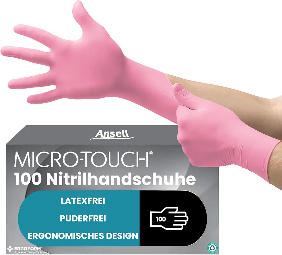 Ansell Micro-Touch Nitrafree Latexfreie Einweghandschuhe, Nitrilhandschuhe Puderfrei, Einmalhandschuhe Rosa, Untersuchungshandschuhe, Op Handschuhe M (100 Stück)