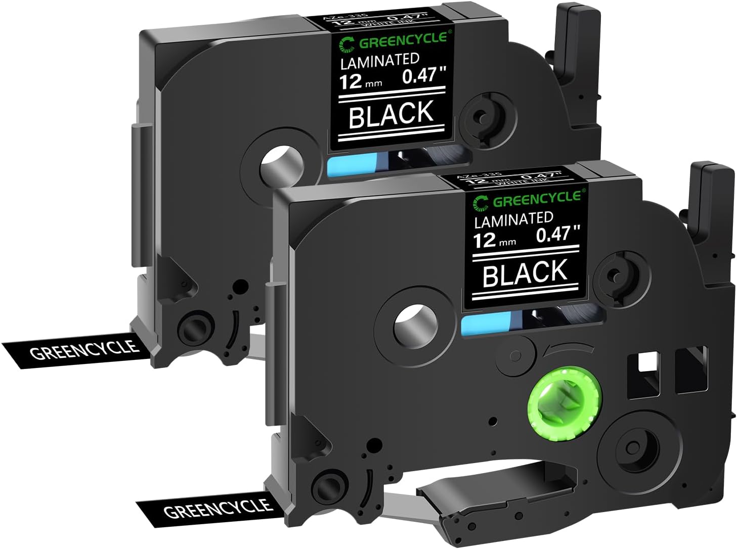 GREENCYCLE 2 Pack Black Label Maker Tape Compatible for Brother P-Touch Label Tape TZe-335 TZe335 TZ-335 White on Black TZe TZ 12mm 0.47 Laminated for Ptouch PT-D210 D220 H100 H110 D400 D600