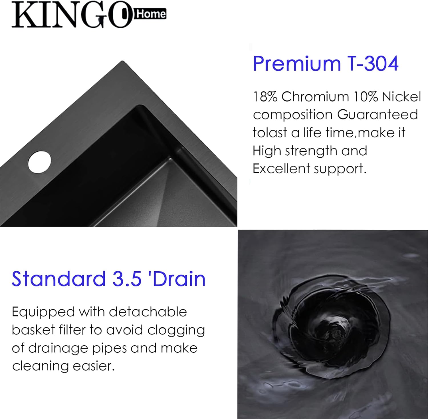 KINGO HOME Black Bar Sink Drop In,13 x 15 Inch Topmount RV 16 Gauge Gunmetal Black Stainless Steel Single Bowl Small Kitchen Sinks,Outdoor Camper Wet Bar Perp Sink with Drain