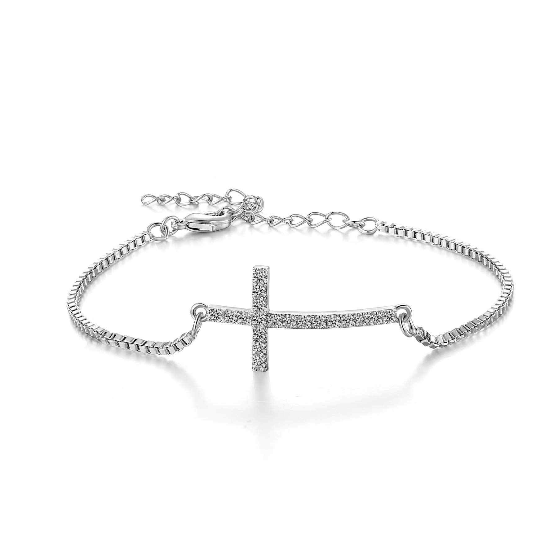 CERSLIMOPulsera de cruz, plata chapada en oro blanco, con circonitas, para hombres, mujeres y hombres.