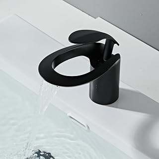 Badezimmer Matt Schwarz Wasserhahn Wasserfall Einzelgriff Ein Loch Waschbecken Eitelkeit WC Kreatives Herz Design Messing