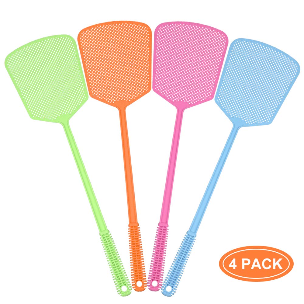 Fly Swatter, 4 Pack Fly Swat Insect Mosquito Wasp Pest Control with Strong Handle Heavy Duty, Multi Pack Plastic Manual fly Swatters