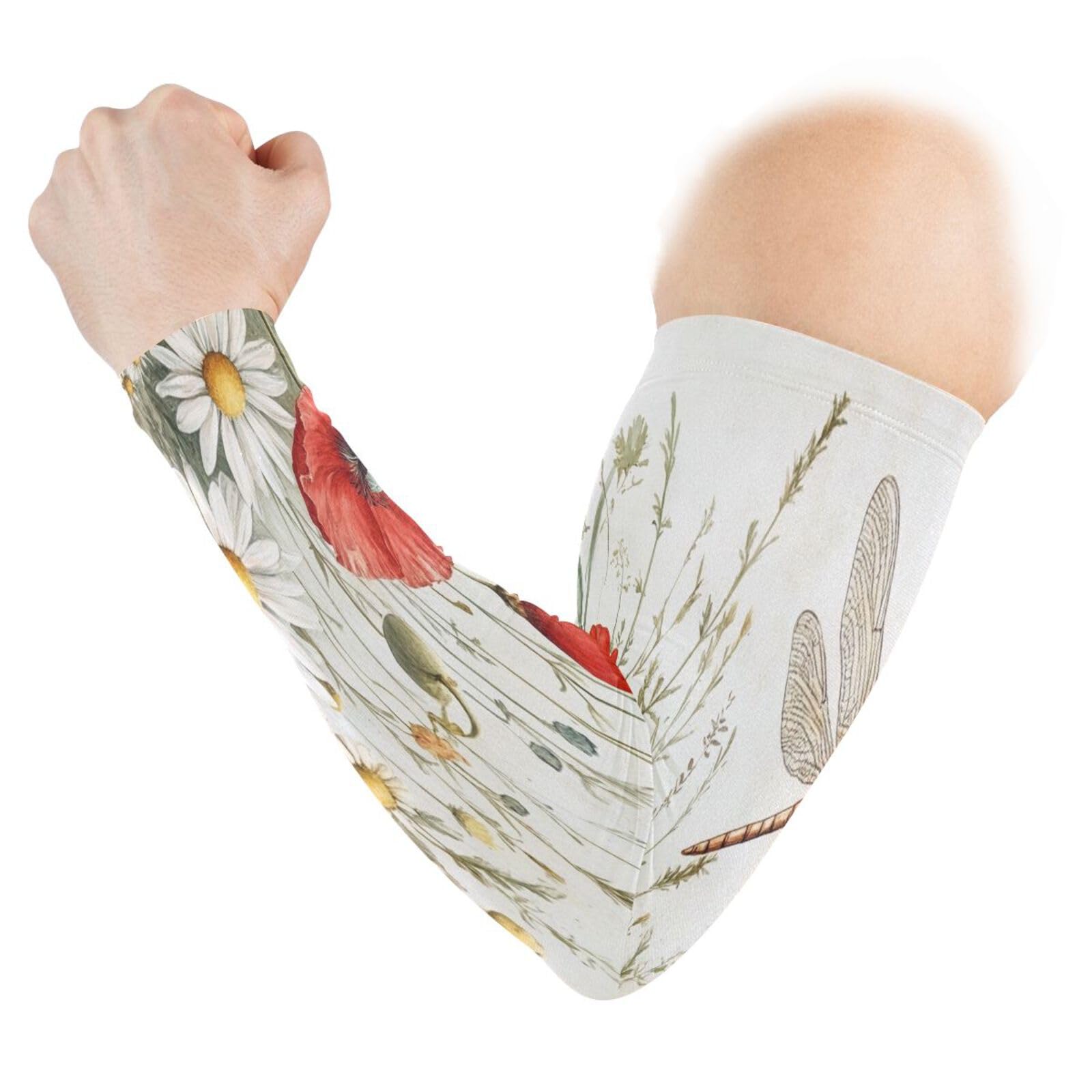 Kigai Dragonfly Flowers UV Sun Protection Arm Sleeves for Men Women Cooling Compression Sports Arm Sleeves Tattoo Cover Up