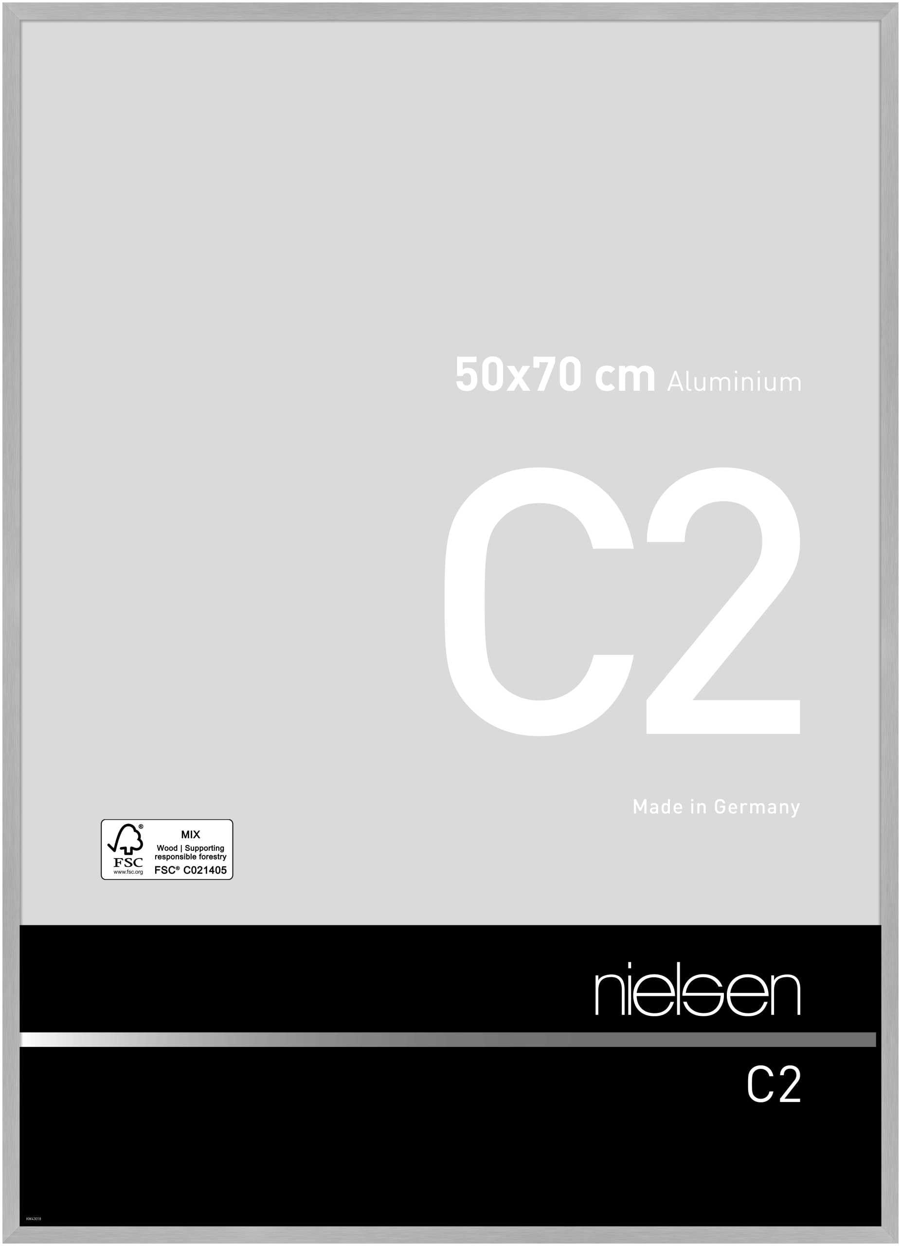 Nielsen Silver C2 Aluminium Picture Frame - Brushed 50X70cm - With Float Glass And Easy Push-Turn Clips