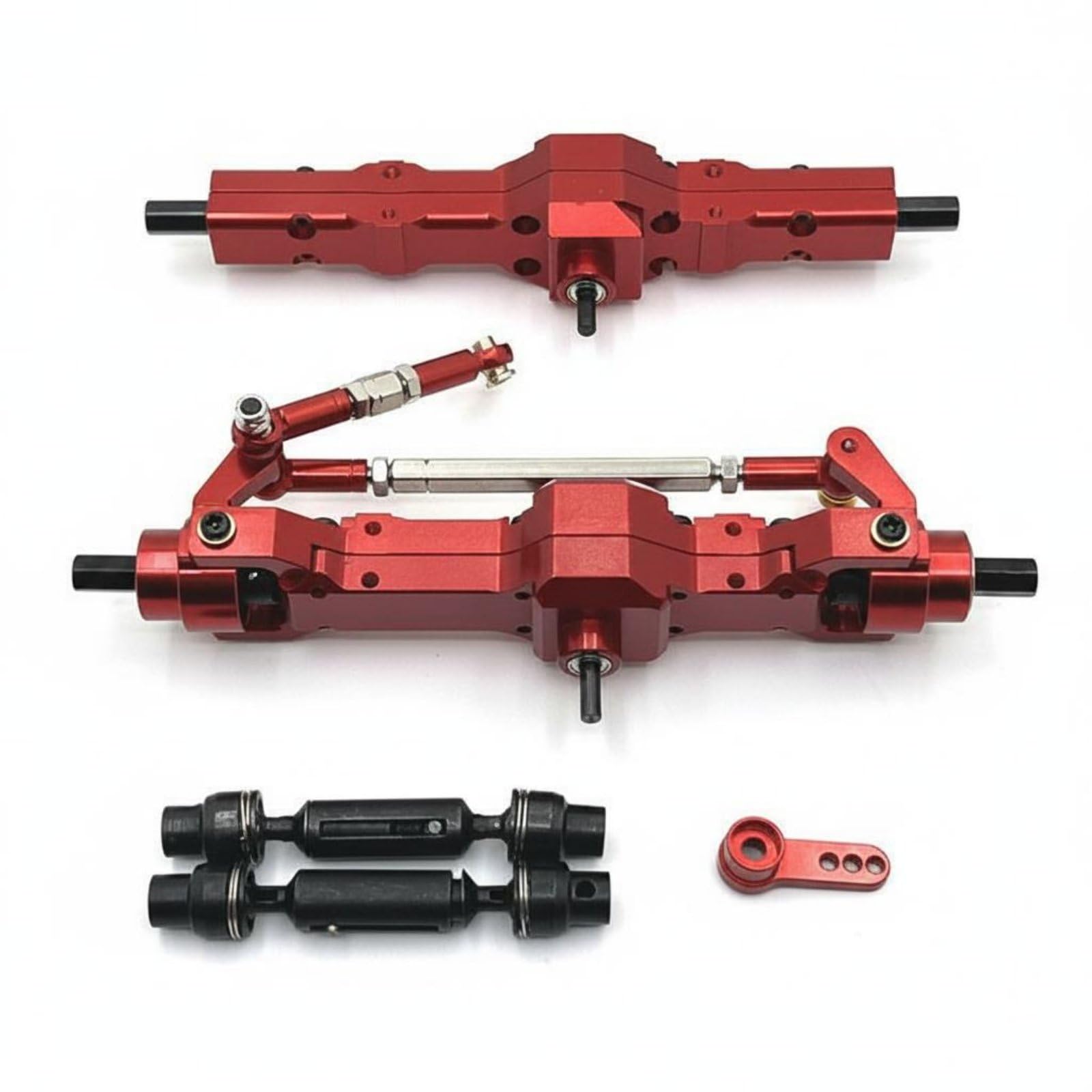 Eje de Vehículo Conjunto Eje Delantero Trasero Transmisión Tracción Carcasa de Metal Reforzada Renovación Completa para RC 1/10 C74 y /16 Adecuado para Escalada Rutas Aficionados, Rojo