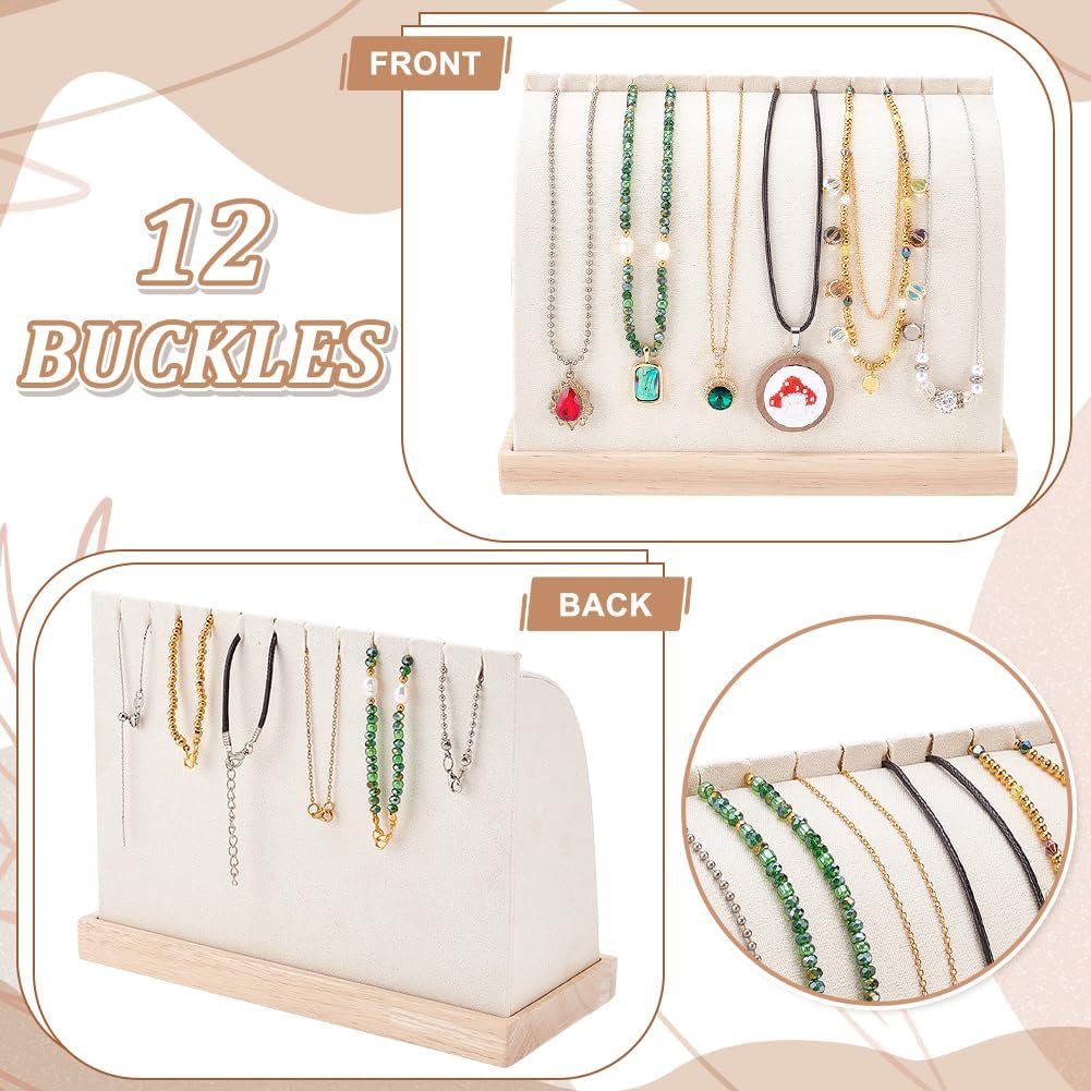 PH PandaHall 2pcs Cambered Necklace Display Stand Wooden Necklace Holder White Velvet Jewelry Display Organizer Rack for Necklaces Vendor Home Storage Tabletop Jewelry Storage Holder, 8.2x3.5x6.2 inch