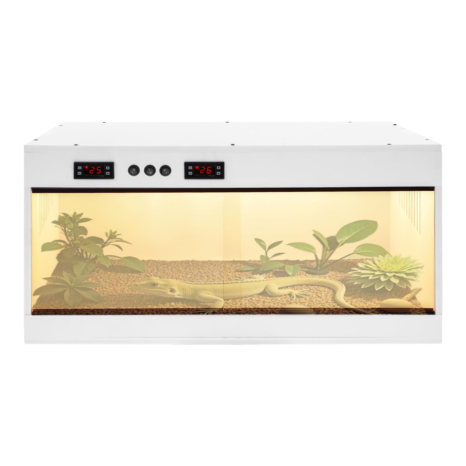 Terrario per rettili, 220 V, 50 W, tartarughe con portalampada E27, casetta per camaleonti, draghi barba, 3 interruttori, doppio controllo della temperatura, 80 x 40 x 40 cm (bianco)
