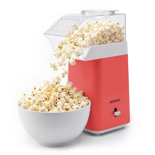 Wumple Hot Air Popcorn Machine - 14-Cup Electric Popcorn Popper, Oil-Free, 1200W - Includes Measuring Cup - Home Popcorn Maker for Movie Nights - Red