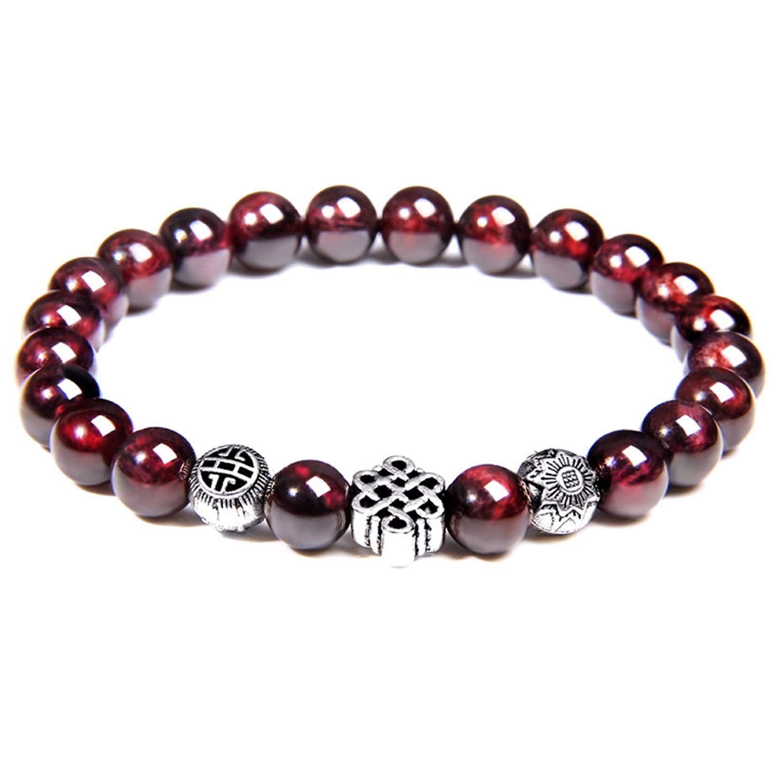 Naturstein-Armband, Herren-Armbänder, natürlicher Granat-Perlen-Armband für Frauen, rotes Stein-Armband, versilbert, Yoga-Balance, Paar-Schmuck, Geschenk, Armband-Schmuck