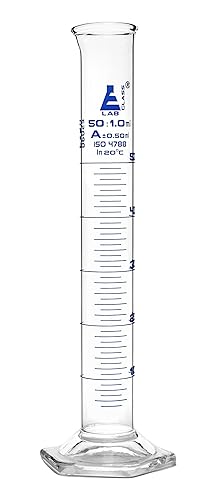 Graduated Cylinder 50ml Class A Tolerance 0 50ml Hexagonal Base Blue Graduations Borosilicate 3 3 Glass Eisco Labs Science Lab Cylinders Industrial Scientific