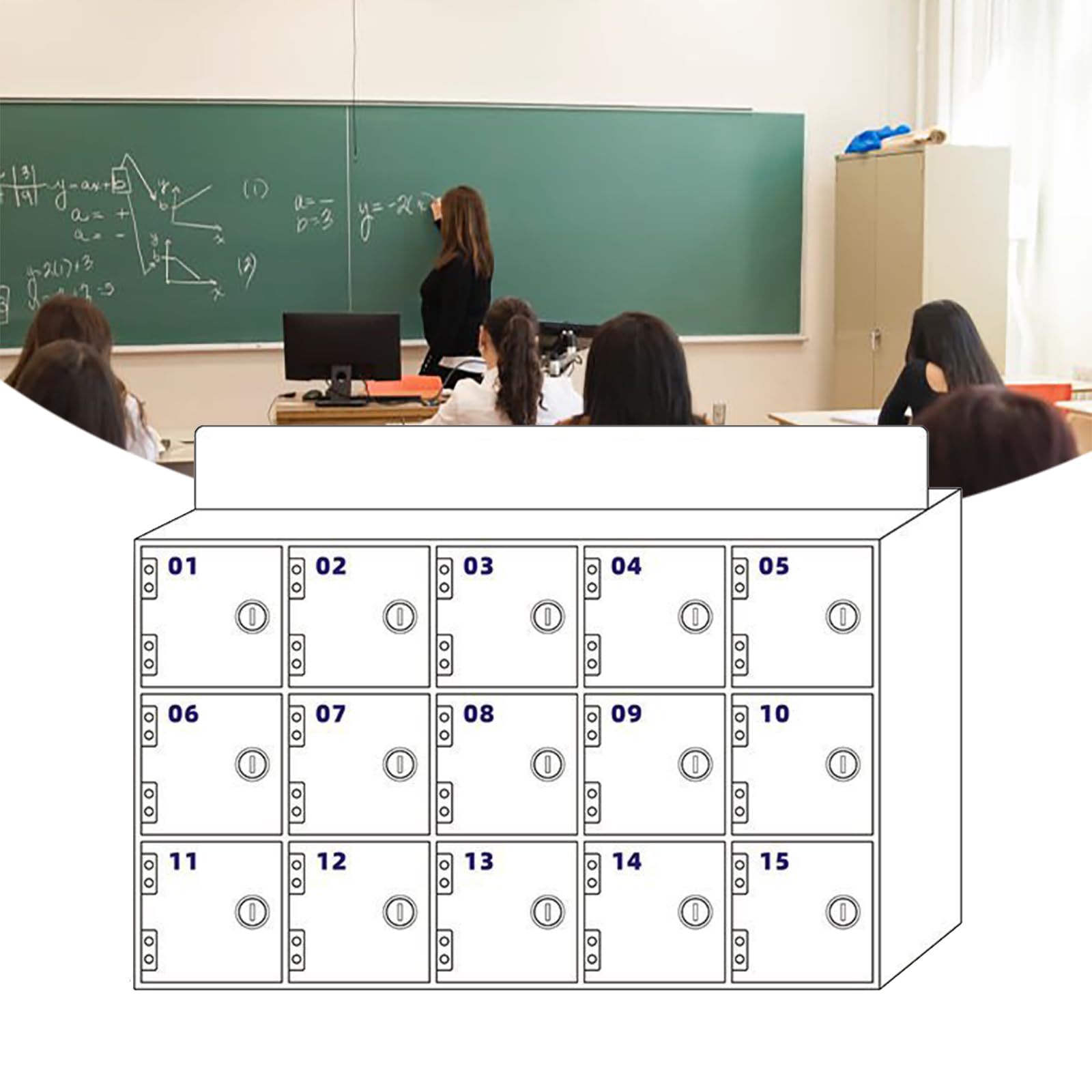 Pounjsd The Phone Box With 2 Key, White Cell Phone Locker Box, Lockable Storage, Freestanding Cell Phones Storage Box for Classroom Office Conference Gym, 15 Slots