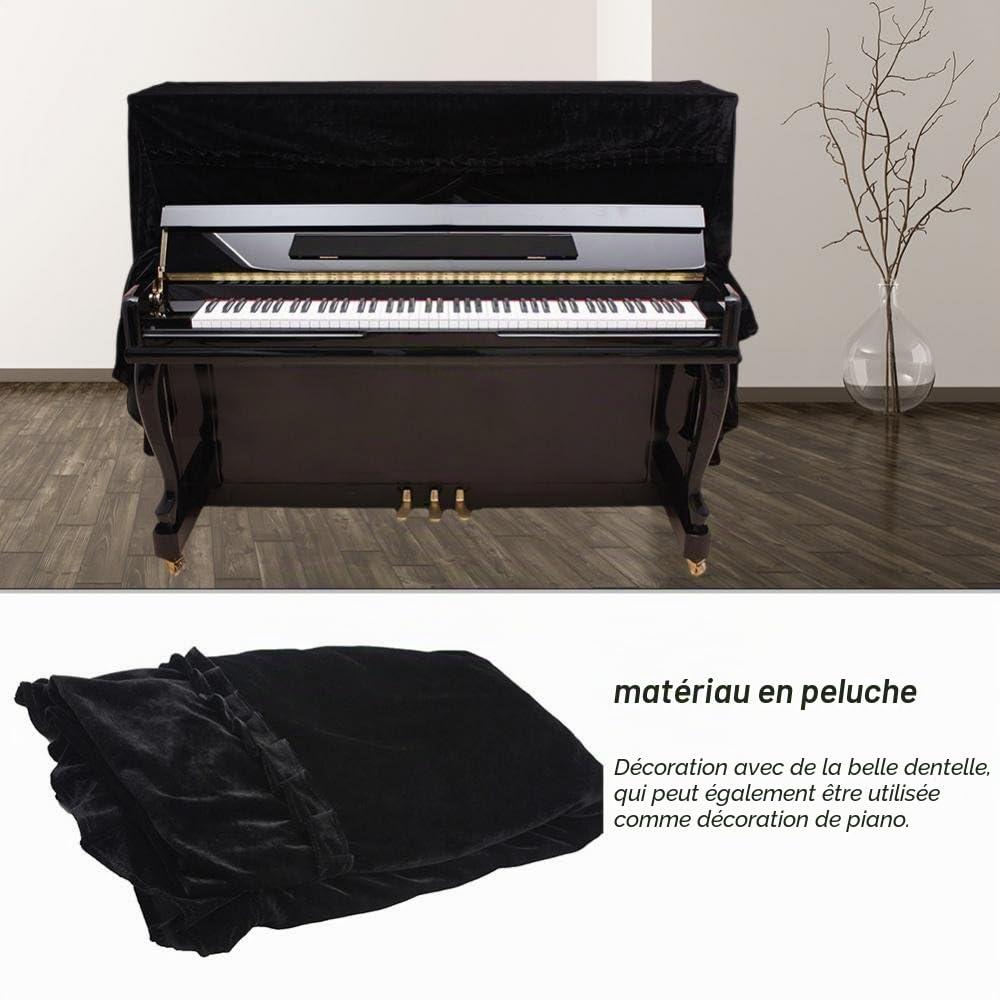 Couverture de piano droit, housse de piano droit housse de protectuion en velours d'or Accessoire de piano(Noir)