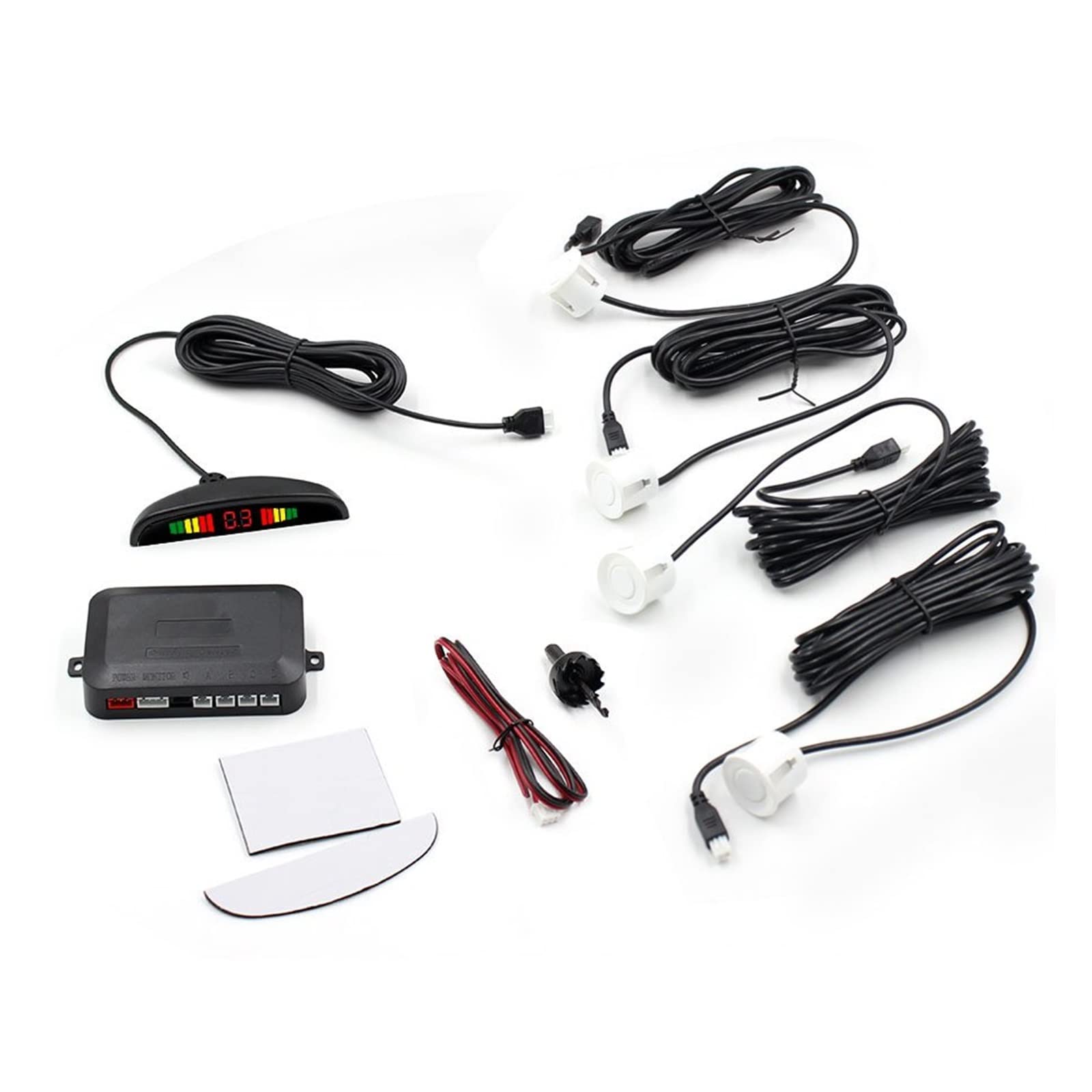 NOCHE Capteur De Recul Voiture Auto LED Parking Capteur Parktronic Affichage 4 Capteurs Inverse Sauvegarde Assistance Radar Détecteur Lumière Coeur Moniteur Système (Couleur : Blanc)