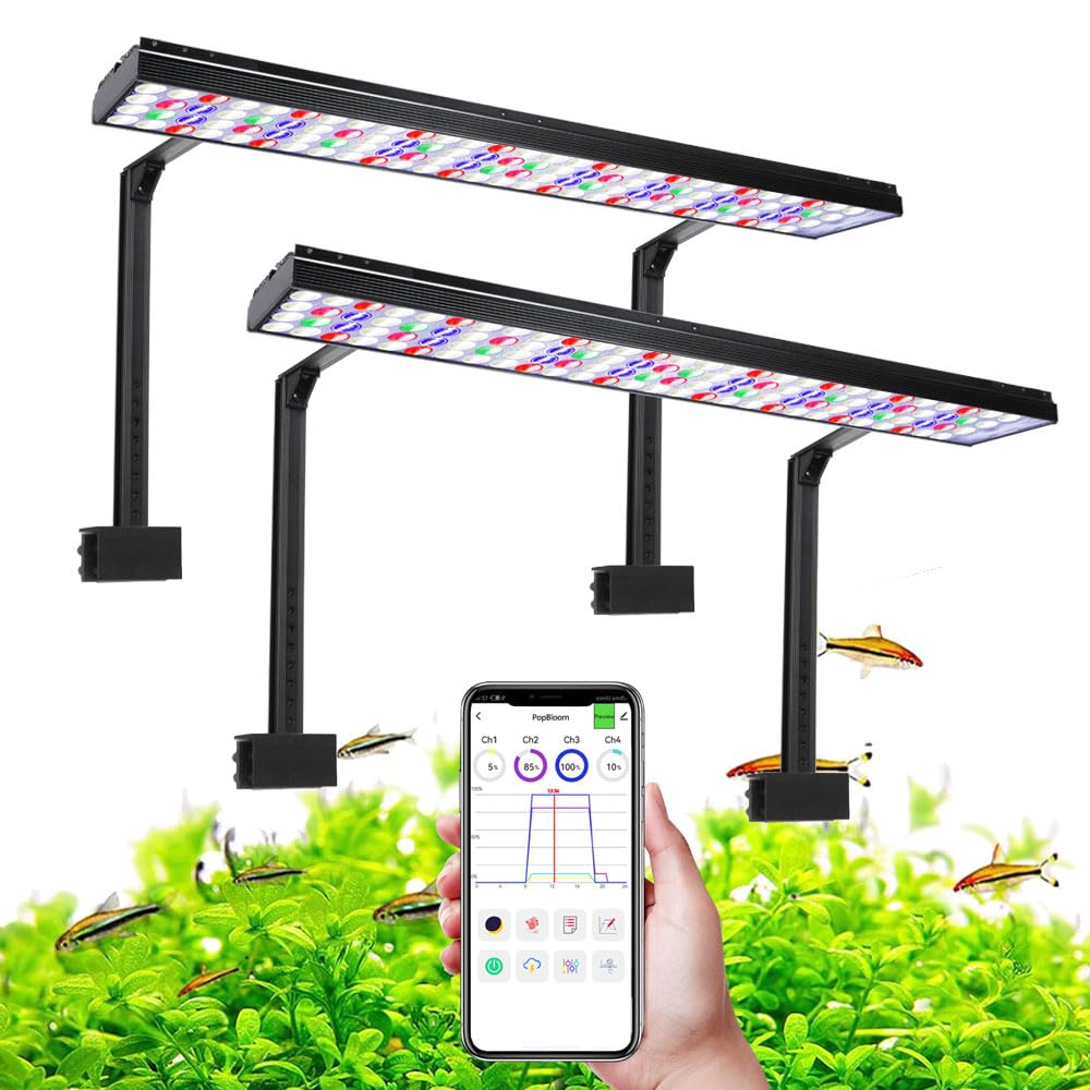 PopBloom Aquarium LED Beleuchtung, RGB Aquarium LED Lampe mit App-Steuerung, Aquariumbeleuchtung, für 150cm-180cm Aquarien Fisch Tank Fisch Pflanze