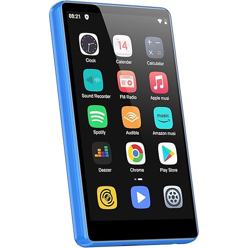 80GB MP3 Player with Bluetooth and WiFi,4-inch Touch Screen MP3 Player with Bluetooth, Spotify, Amazon Music, Audible, Spotify Kids, Pandora, M503Pro Andriod MP4 & MP3 Music Player up to 1TB Blue