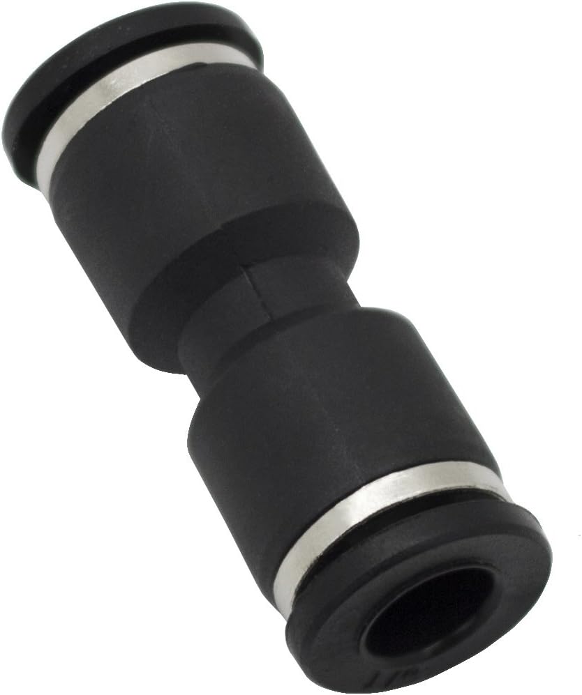 PneumaticPlus PUC Series Push-to-Connect Air Fittings - Union Straight (10, Black Sleeve, 1/4" Tube OD)