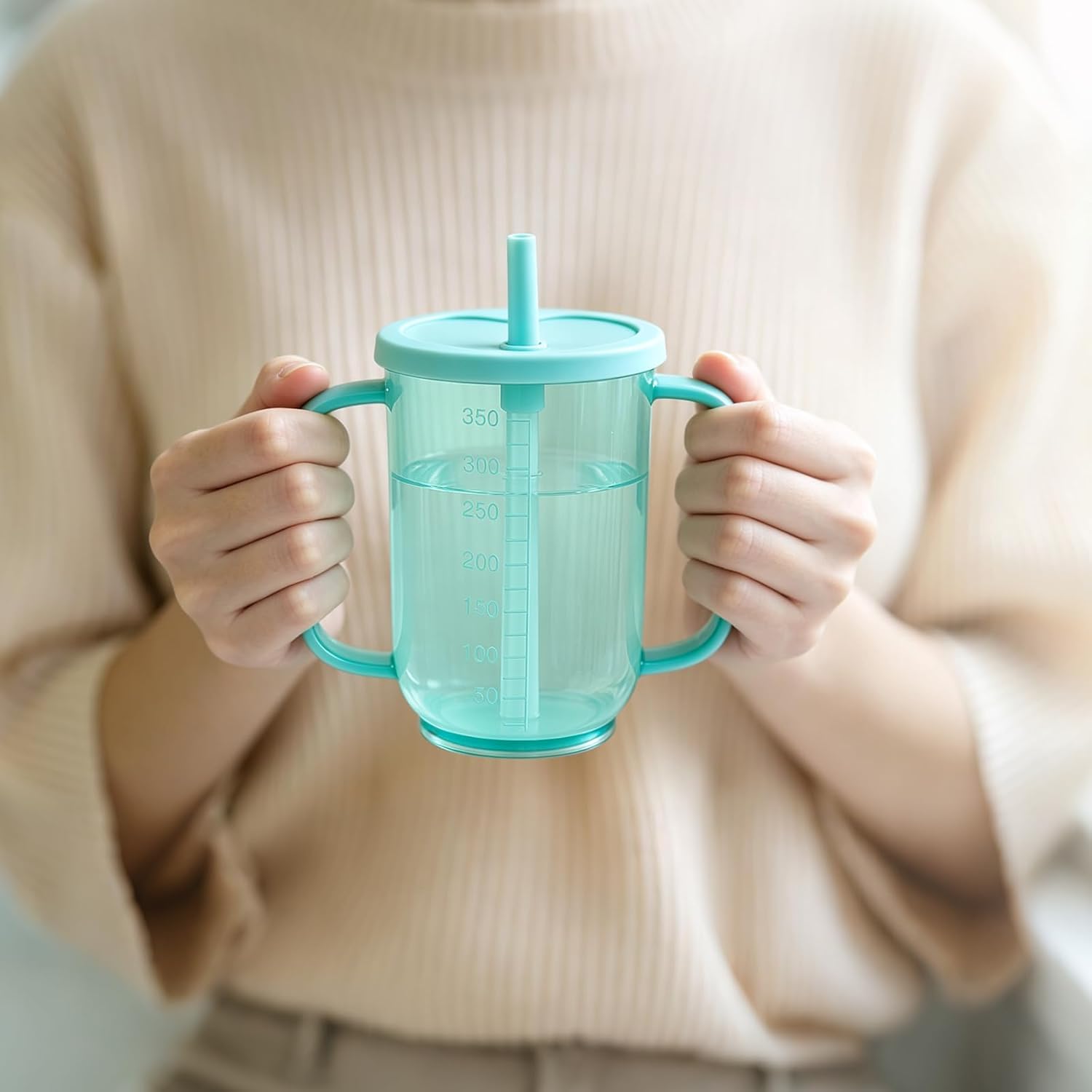4 Pcs Adult Sippy Cups for Elderly 12oz Spill Proof Straw Cup, Blue