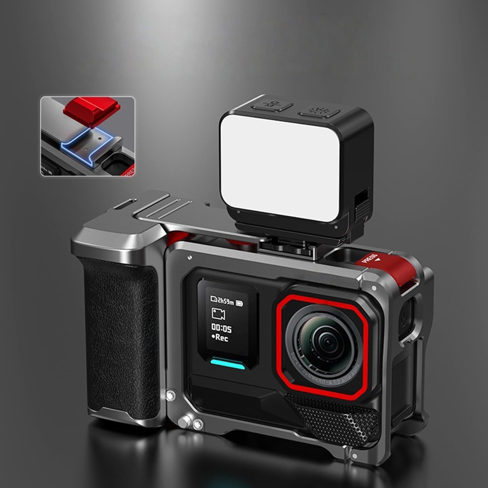 Stabilizzatore manuale leggero in alluminio, gabbia per fotocamera, chiusura rapida, supporto per maniglia stradale, presa stabilizzante