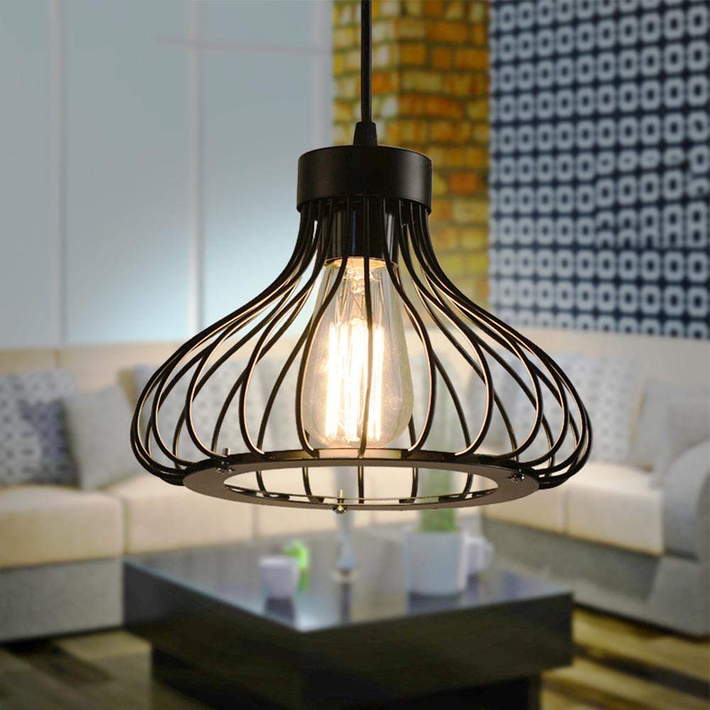Mengjay Black Modern Vintage Industrial Retro Pendant Light Metal Cage Loft Bar Ceiling Light Cage E27 Base (Black)