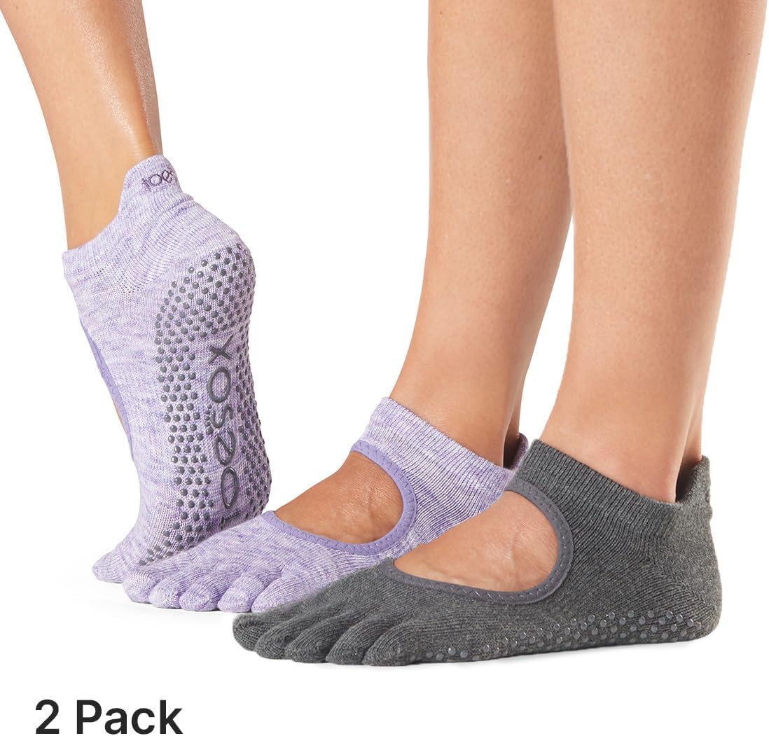 Toesox Women's Bellarina Full Toe Grip Socks - Multi Pack Non-Slip Pilates Yoga Barre Socks