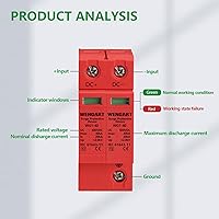 Vista 7 de Wengart Dispositivo de protección contra sobretensiones,DC500V 2P 20 ~ 40kA 1.417 in Montaje en carril DIN,Dispositivo de pararrayos
