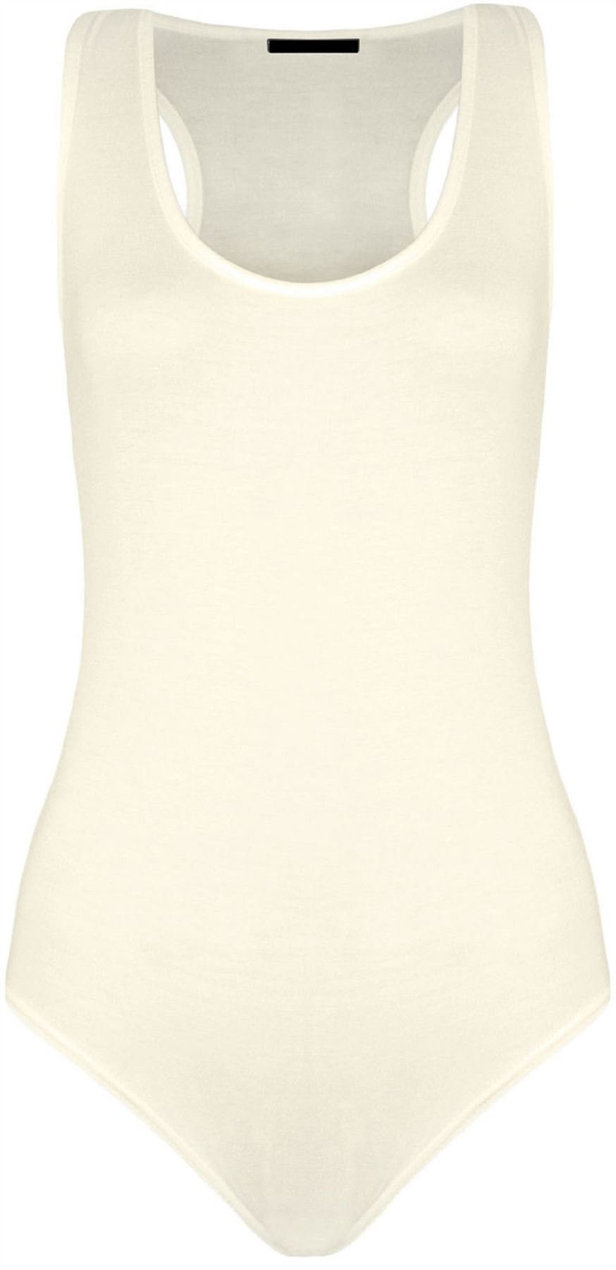 Girlzwalk Women's Cream Racer Back Muscle Bodysuit Sleeveless Stretchy Leotard Vest Top (, Sm 8-10)