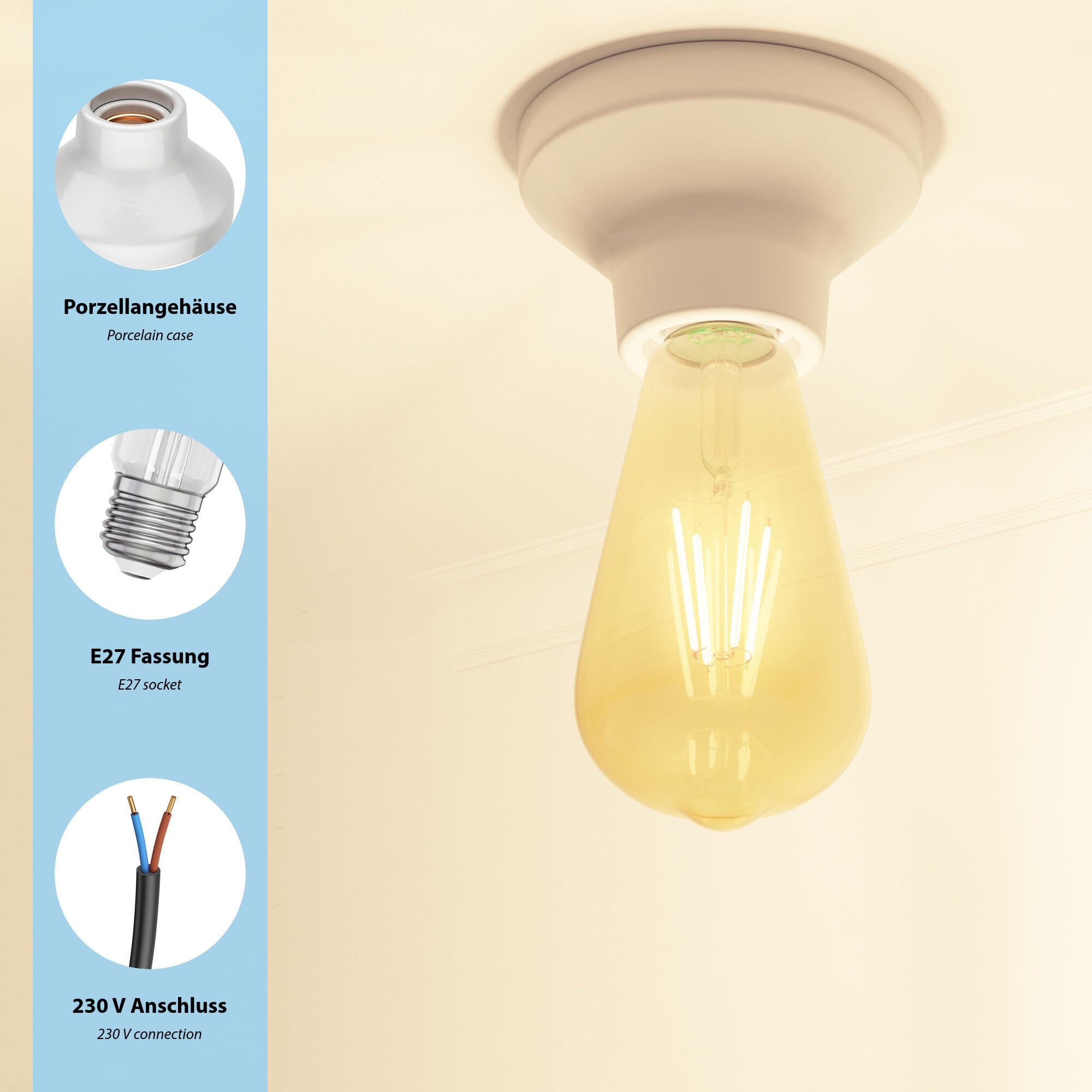 E27 Vintage plafondlamp FARE, retro, zwart, draaibaar, 2 vlammen led-lampen, elk max. 778 lm, extra warm wit, 3 dimstanden