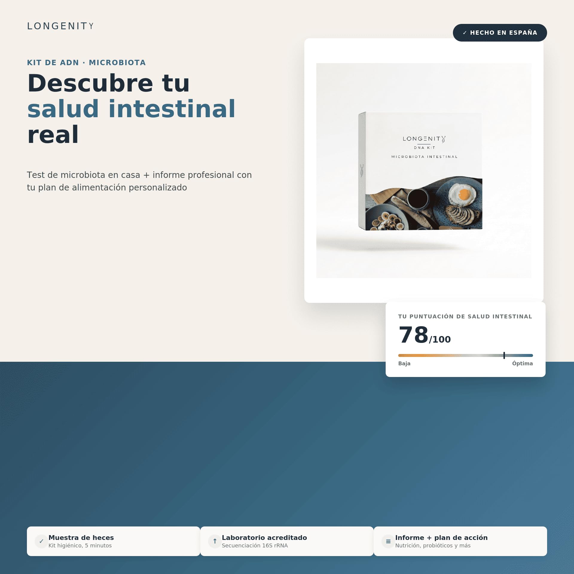 Test ADN - Microbiota Intestinal | Análisis del ADN Bacteriano del Intestino | Kit de Recogida de Muestra de Heces en Casa con Informe Personalizado de Salud Digestiva
