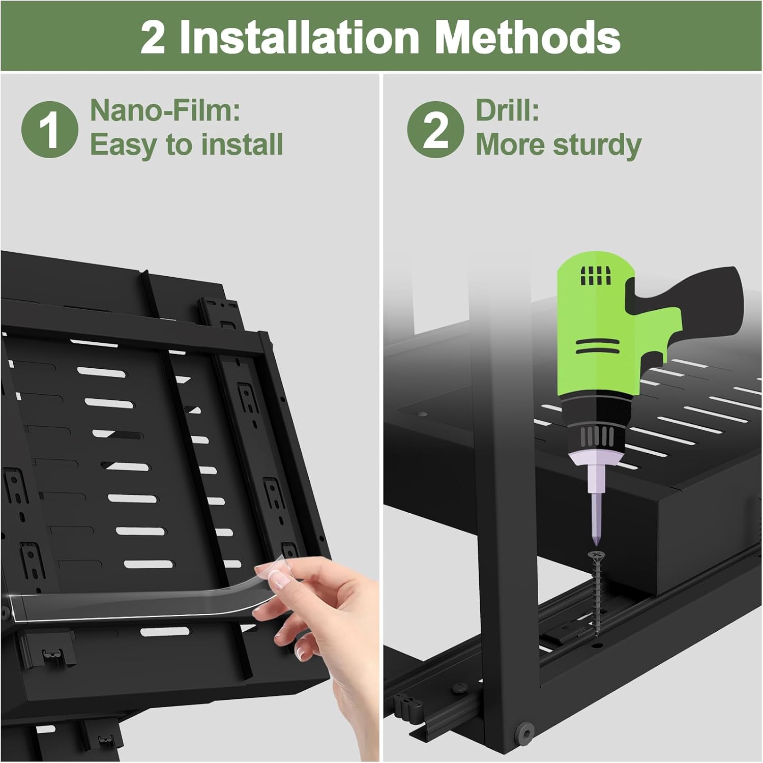 2 Tier Pull Out Cabinet Organizer ,Adjustable Width & Height,Expandable Pull-Out Drawers For Cabinets, Slide Out Shelves for Kitchen Cabinets / Countertop / Pantry,Heavy-Duty & Easy to Install(Black)