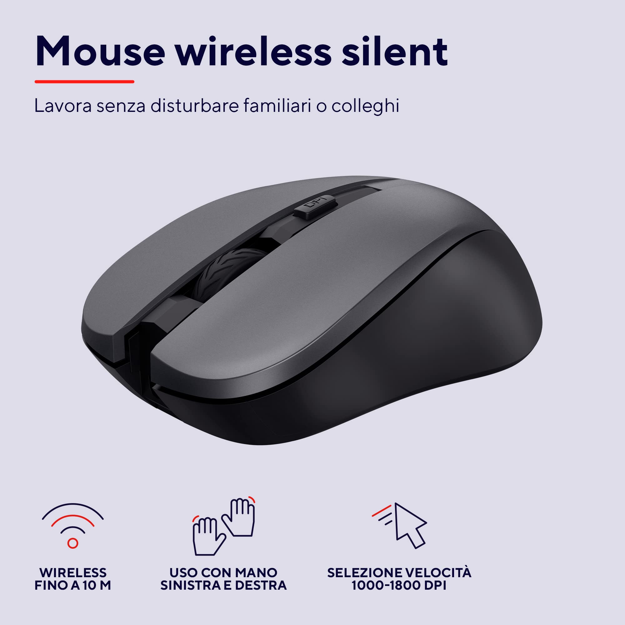 Trust Bezprzewodowa klawiatura i mysz Trezo, Włoski układ QWERTY, Trwała konstrukcja, ciche i ergonomiczne połączenie, żywotność baterii 48 Miesięcy, 2.4 GHz, Odbiornik USB, Odporność na płyn, PC,
