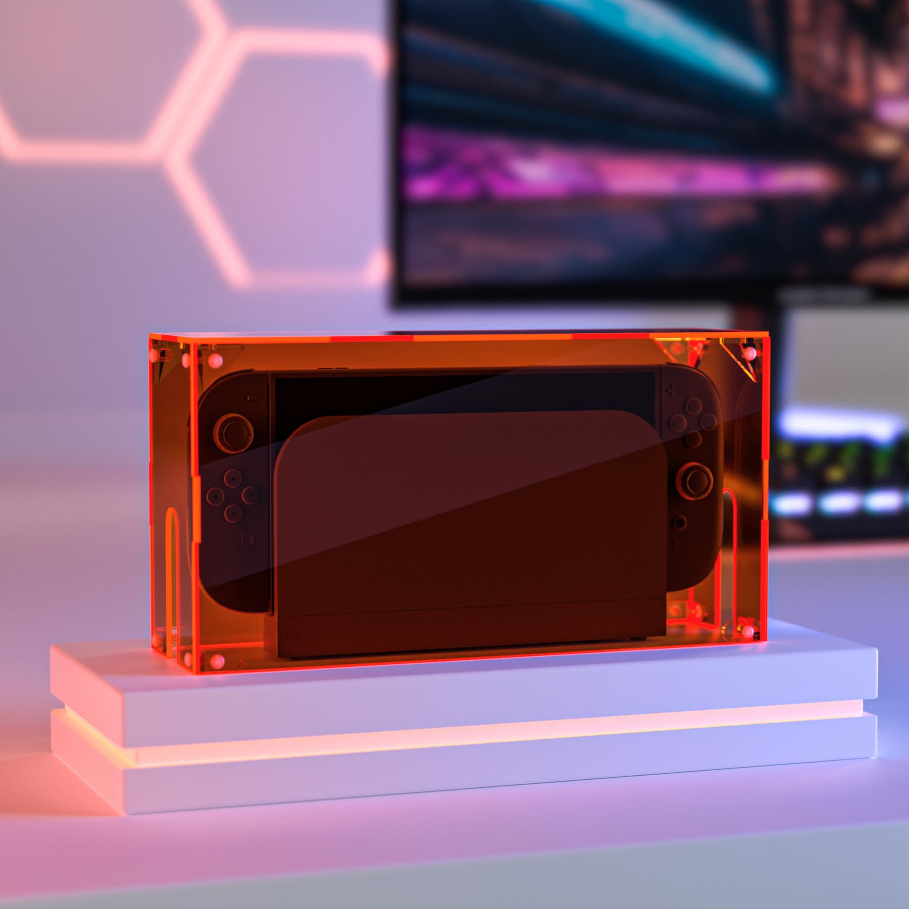 PlayVital Funda Antipolvo Acrílica para Nintendo Switch 2 (2025), Caja Protectora Impermeable para Consola y Base de Carga, Caja de Presentación, Carcasa de Protección para Switch 2 (Naranja Claro) — view 8