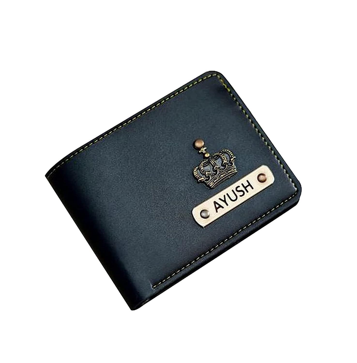 Men's Leather Wallet - Name Leather Wallet for Mens Customise Printed on Wallet - Black