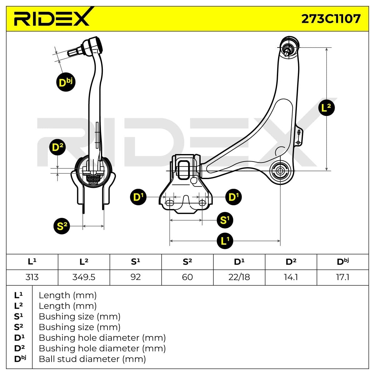 Wahacz Zawieszenia Koła RIDEX 273C1107 przód lewo Kompatybilny z VOLVO S60 II 134 S80 II 124 V70 III 135 V60 I Cross Country 157 V60 I Van/Kombi 155