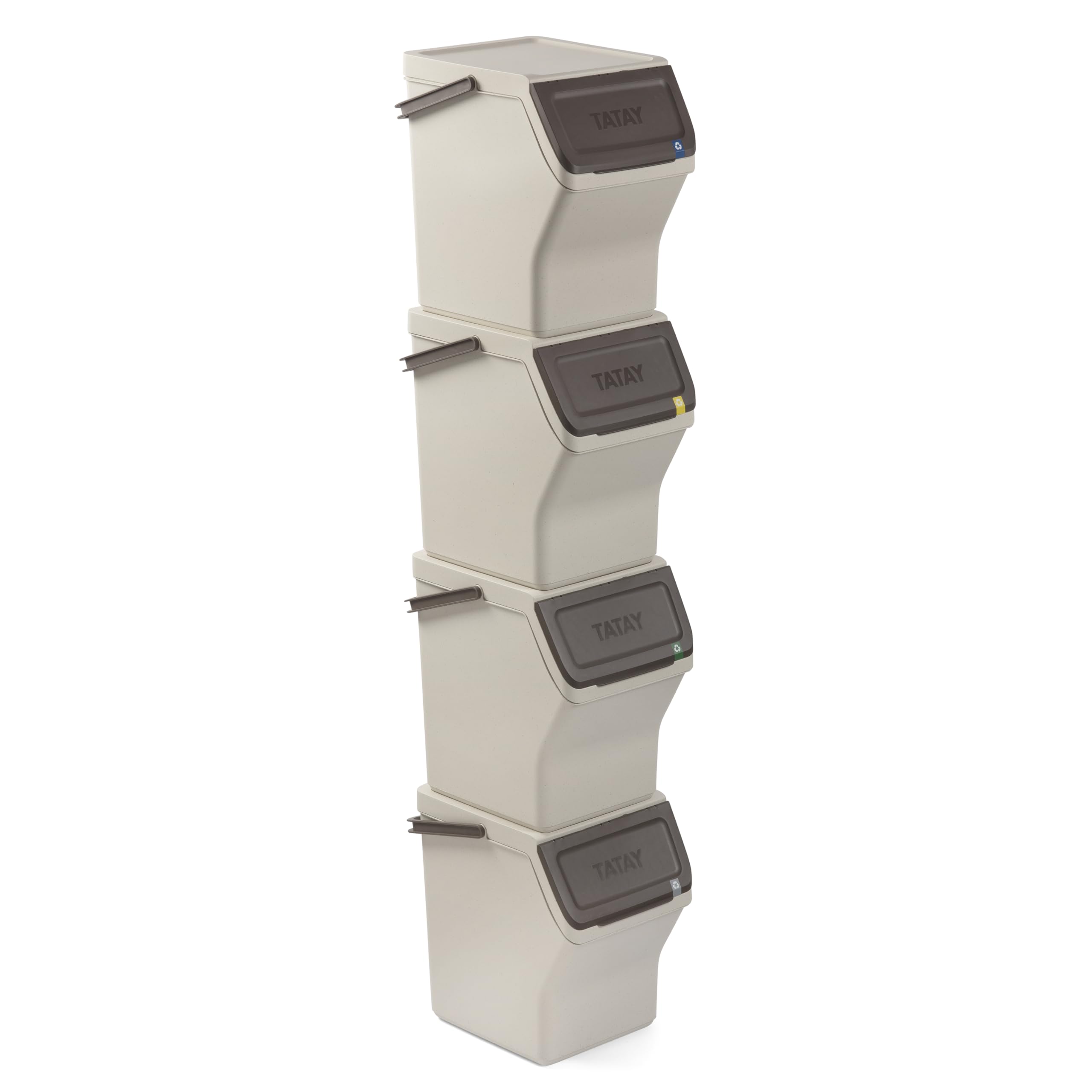 TATAY Recycling Kitchen Bin Easy Waste 20L | Set of 4 | Stackable Recycling Bins Modular Design | Click-Lid System | Integrated Carry Handle | Made from Recycled Material | 35x27x36 cm – Ecohome
