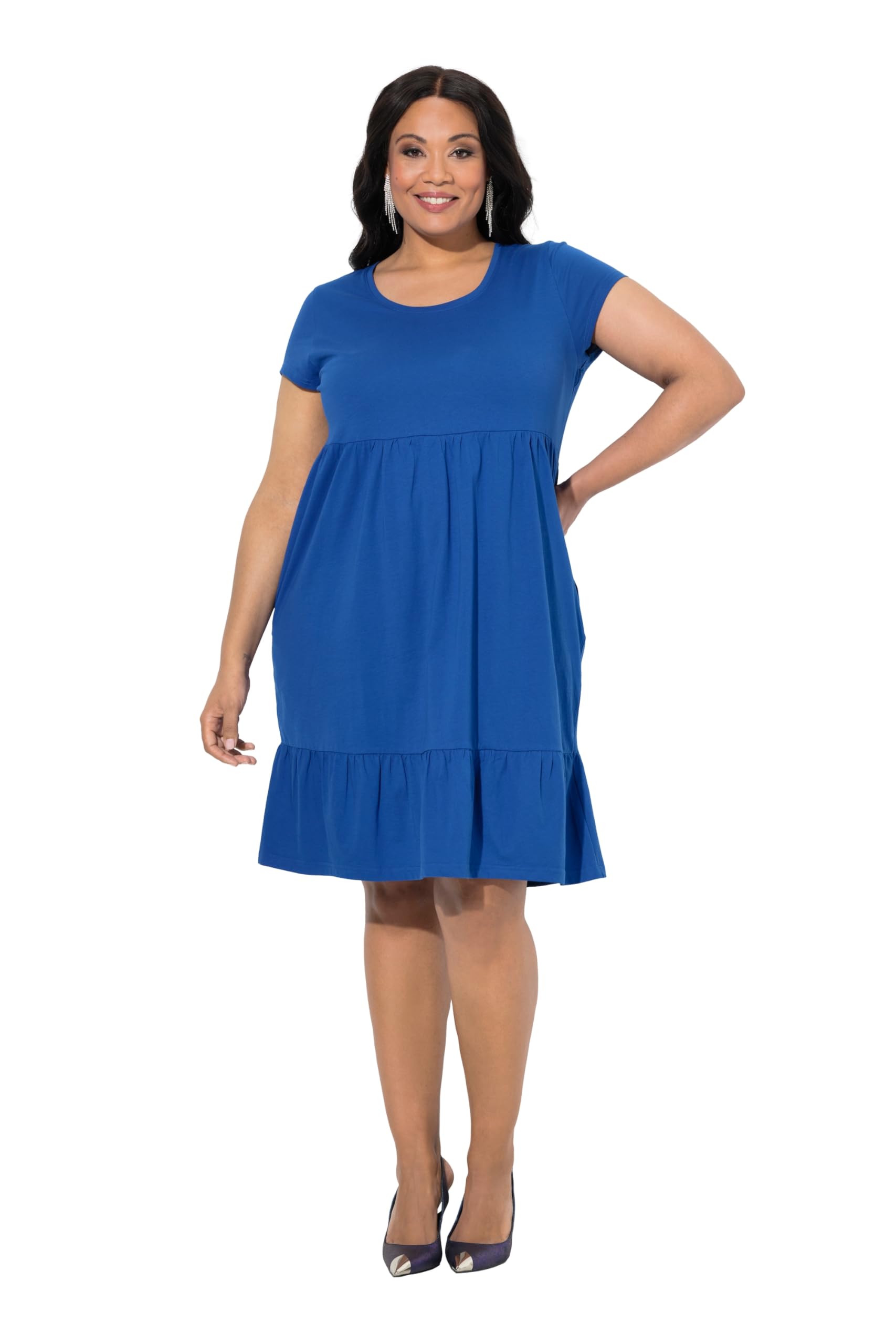 Ulla Popken Damen große Größen Übergrößen Plus Size Jerseykleid, A-Linie, Rundhals, Flügel-Halbarm, Taschen 849749