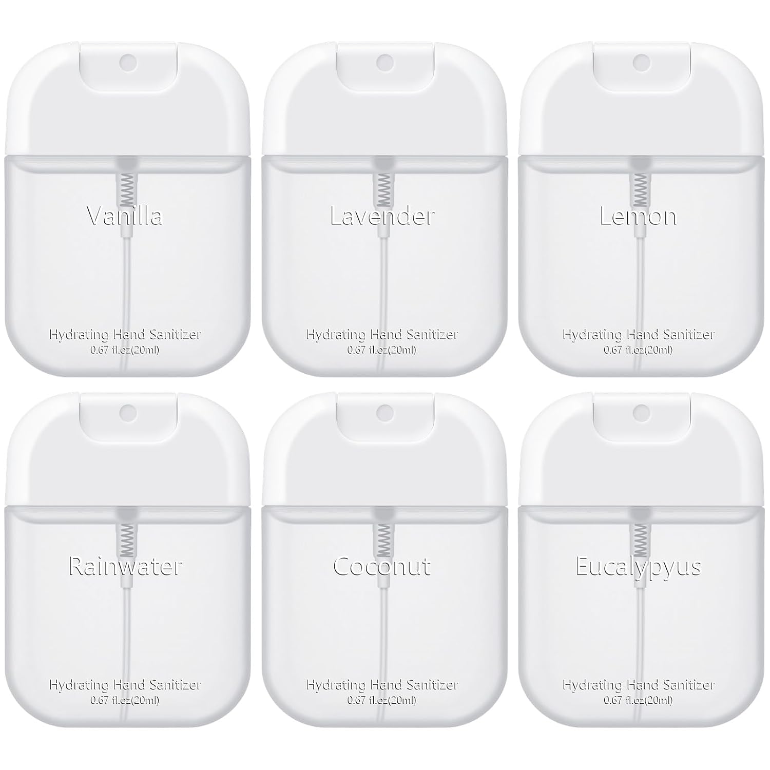 6 Pcs Hydrating Mini Hand Sanitizer Spray Pocket Hand Sanitizer Spray Travel Size Portable for Women Men Appreciation Gifts(White Color,Solarian Style Square Design)