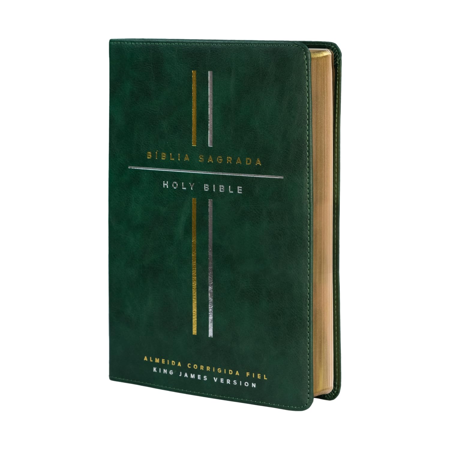 Bíblia Bilíngue, Português/Inglês, ACF/KJV, Couro Soft, Verde, Leitura Perfeita