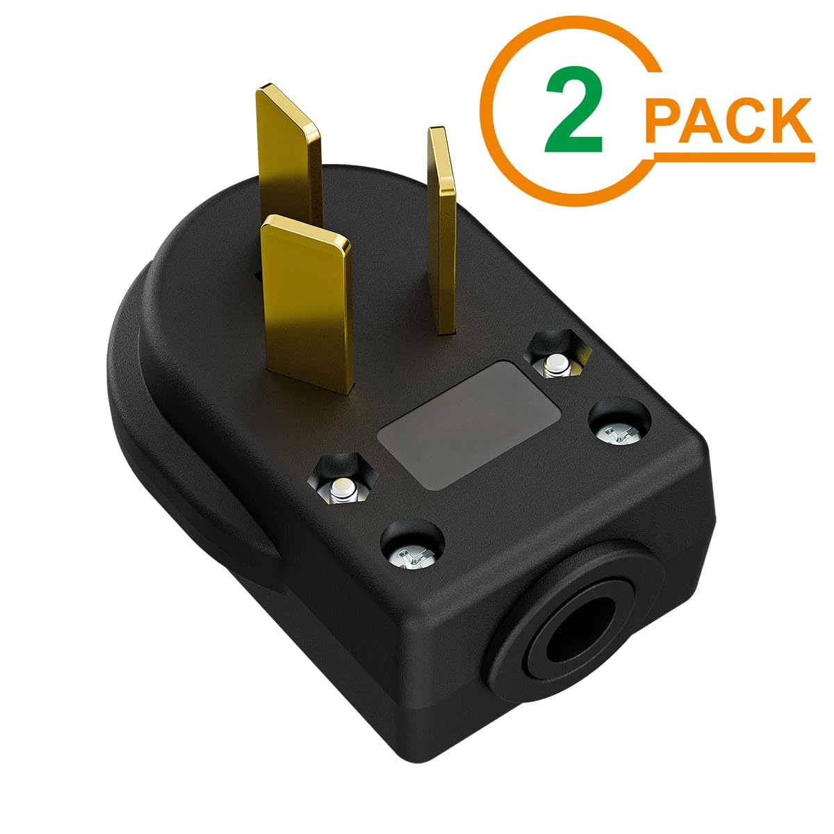 2Pack Nema 10-50P 50 Amp 125/250 Volt Angle Plug, 3 Pole 3 Wire Grounding Straight Blade Plug for Dyers and Ranges, Works with Cable OD Max. 1.0 Inch