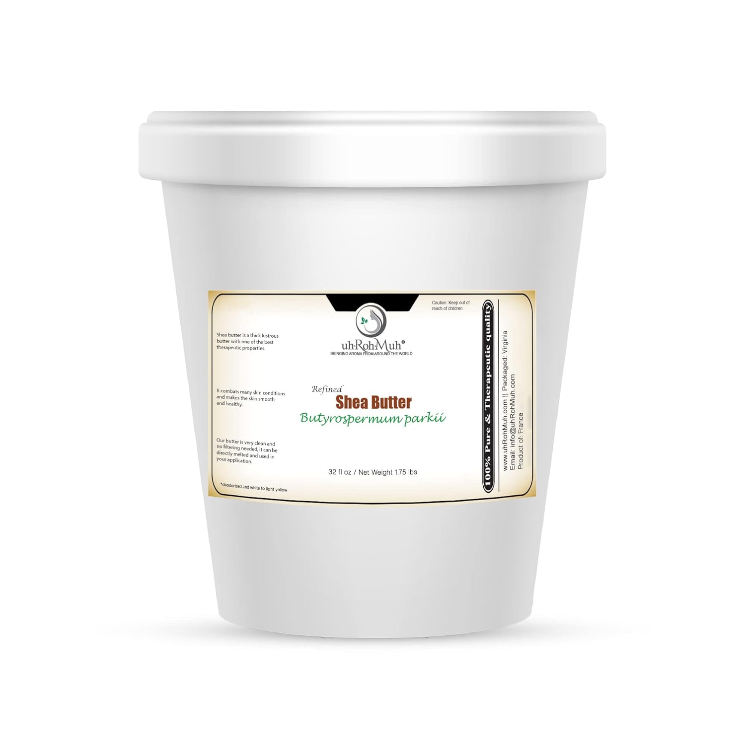 uh*Roh*Muh Refined Shea Butter From France – Odorless & Smooth Texture – Cosmetic Grade Shea Butter for Skincare, Hair Care, Soap Making, Lotions, Balms & DIY Formulations - Net Wt. 0.8 kg / 1.75 lbs