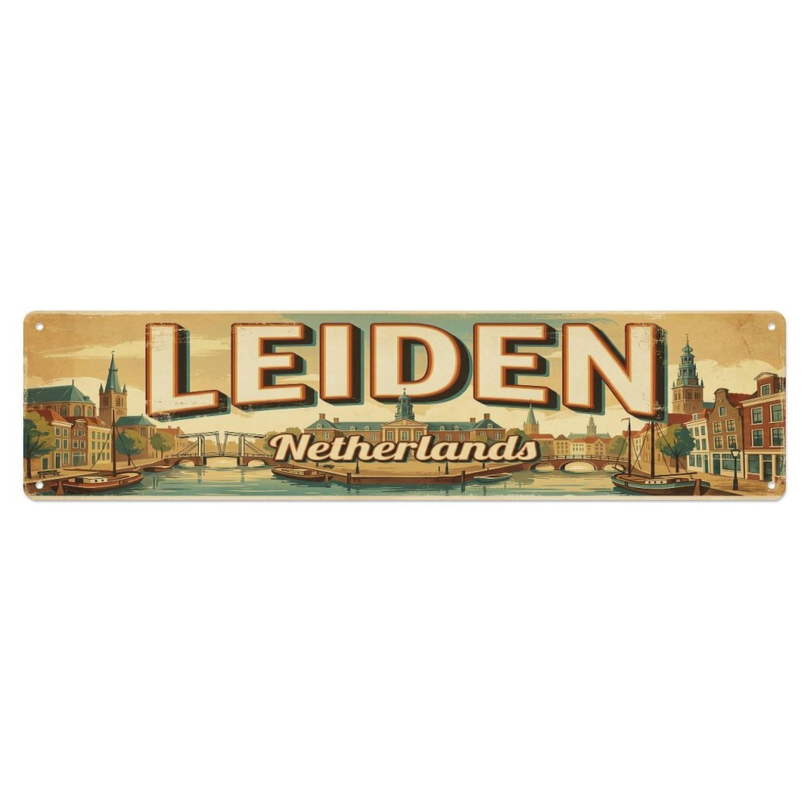 Vintage Travel Netherlands Leiden Metal Tin Sign