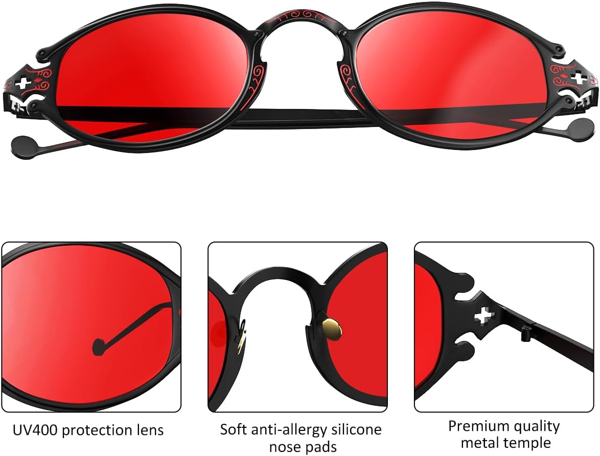 WMG Retro Oval Sunglasses for Men and Women- Small Hippie Glasses Steampunk Style Halloween - Image 5