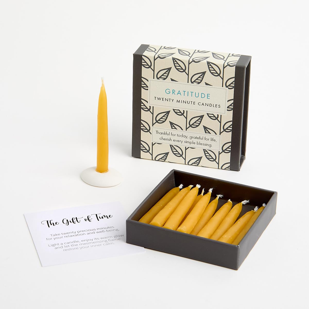 Signature Collection - Gratitude (Vintage) by Cotton & Grey - 12 Pure Beeswax Twenty Minute Candles with Ceramic Holder