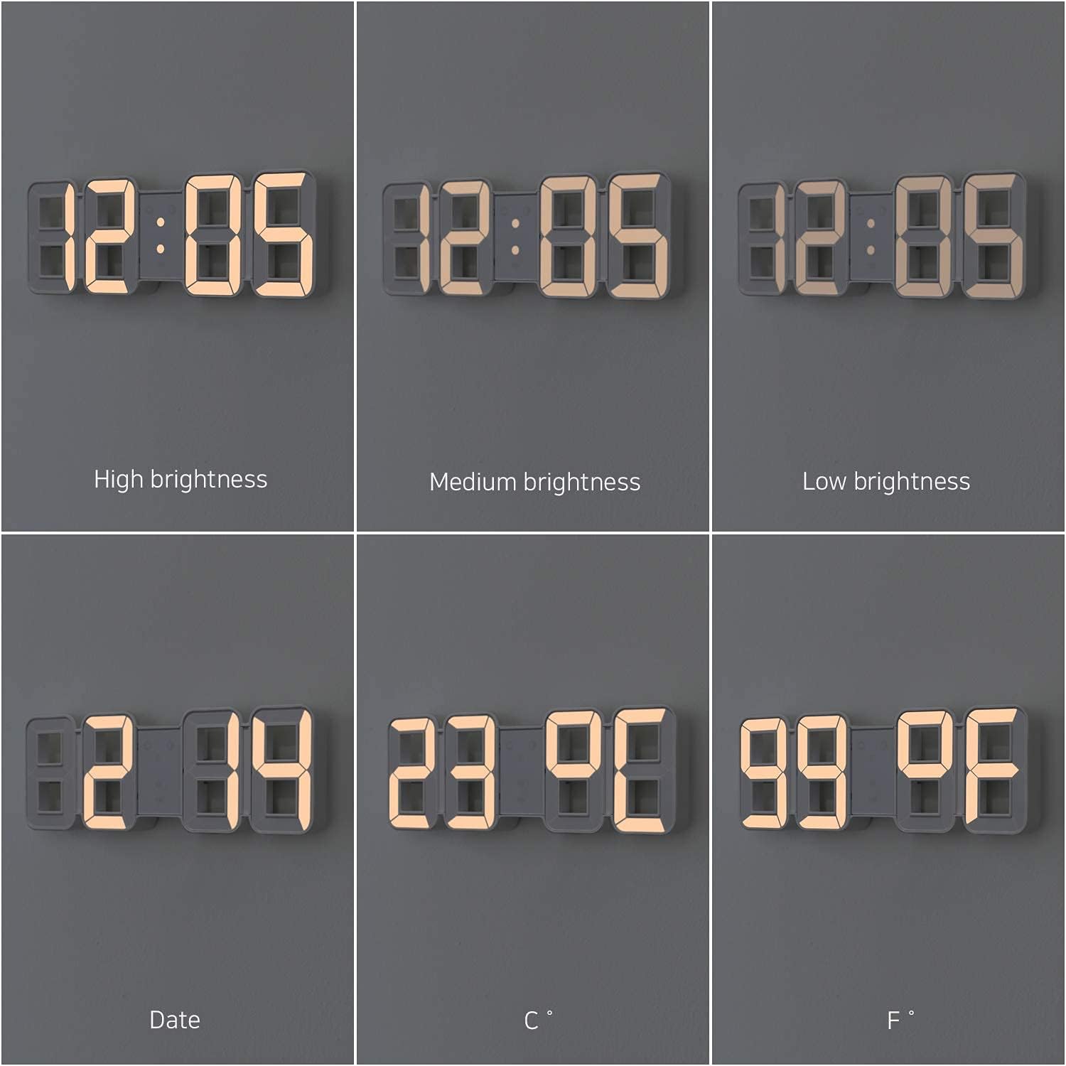 mooas LED Clock Pure Mini White Gold & 3D Big Plus White Clock Bundle, Led Clock, Wall Clock, Desk Clock, Multi-Function LED Clock, 3D Digital Alarm Clock