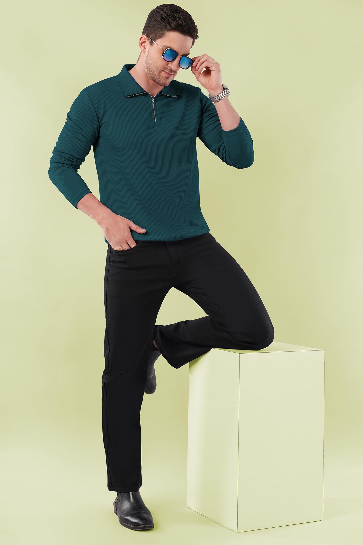 KAJARU Men's Quarter Zip Pullover T-Shirt, Cable Knit Pattern, Full Sleeve (in, Alpha, XL, MOREPINCH) - Image 9 thumbnail