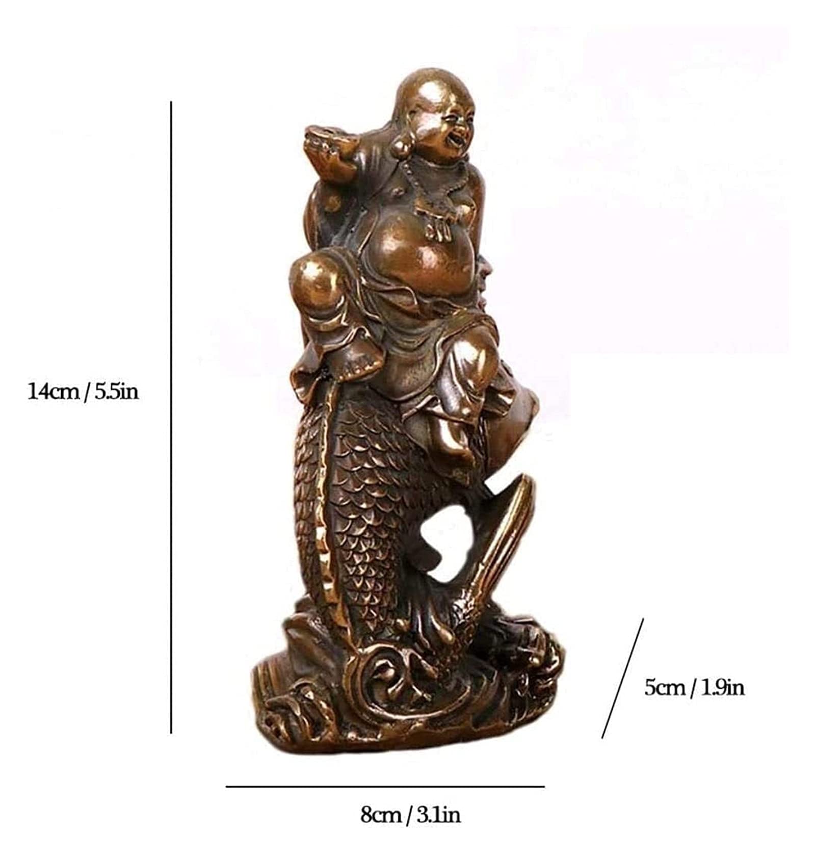 Statuenfigur for Hochzeitsgeschenke, Heimbüro-Dekor, Heimdekoration, Skulptur, Ornamente, Buddha-Skulptur, Feng Shui, lachende Buddha-Statue, reitender Fisch, lachender Buddha, Maitreya und Barren-Sta