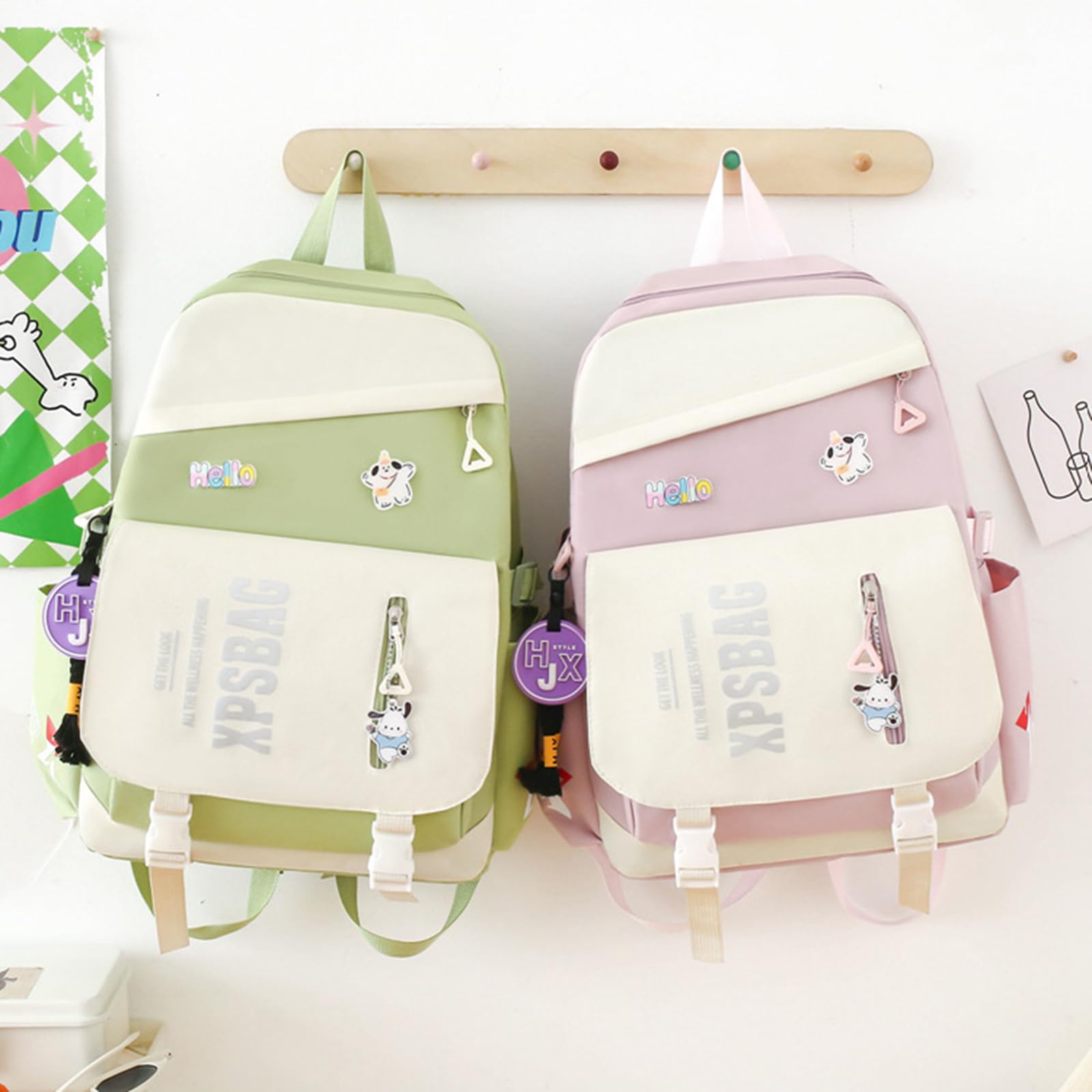 Kawaii - Juego de 4 mochilas para niñas con bonitos accesorios de oso, mochila escolar, bolsa de hombro, bolso, bolsa para bolígrafos y más suministros de regreso a clases para estudiantes